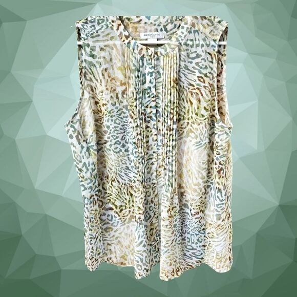 LIZ CLAIBORNE Plus Size Women's Sleeveless Button Front leopard Print Tank Top - Picture 1 of 9